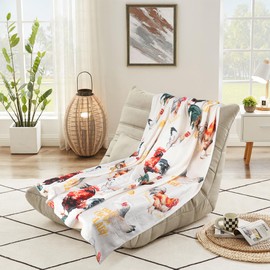 Poekuao Gifts for Chicken Lovers Girls, Cute Chicken Blanket, Funny Rooster Hen Printed Decor, Soft Fuzzy Flannel Plush Throw Blanket for Couch,Sofa Bed 60"x50"