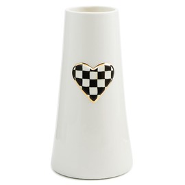 MACKENZIE-CHILDS Ceramic Vase, Unique Decorative Vase, Tall, Black-and-White Courtly Check