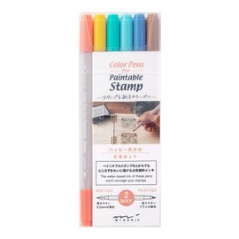 Midori 38084006 Color Pen, Paintable Stamp, Color Pen, 6 Pieces, Happy