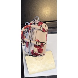 Coach ❤️Coach Mini Rowan Bag Charm - CZ082 Chalk w/Red Cherry Print Leather - NWT