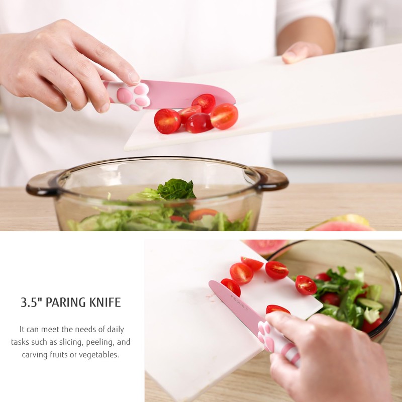 MEOWKIT Cat Paw Cute Kitchen Knife Set,3 pieces Non-Stick Knives,Sharp