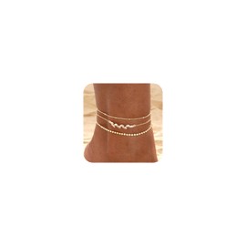 BERISO Gold/Silver Ankle Bracelets for Women,14K Gold Anklets for Women Waterproof Pearl Beads Rhinestone Anklets Set Layered Anklet Bracelets for Women Gold Jewelry