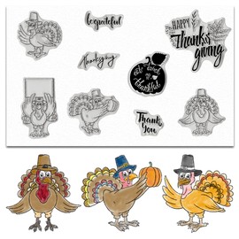 ALIBBON Thanksgiving Turkey Clear Stamps for Card Making and Photo Album Decorations, Leaves Pumpkin Clear Stamps, Greeting Words Transparent Silicone Rubber Stamps for Crafts and DIY Scrapbooking