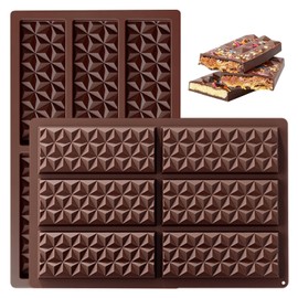 Vyooxcy 2 Pack Chocolate Bar Mold Silicone 10"x6.7", Deep Candy Bar Molds for Homemade Chocolate, Candy Bars, and Baking, Flexible Chocolate Silicone Molds with 6 Cavities Each