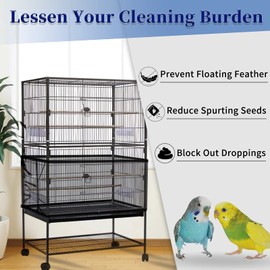 Daoeny Daoeny Large Bird Cage Cover, Bird Cage Seed Catcher, Adjustable Soft Airy Nylon Mesh Net, Birdcage Cover Skirt Seed Guard for Parrot Parakeet Macaw African Round Square Cages (Black)