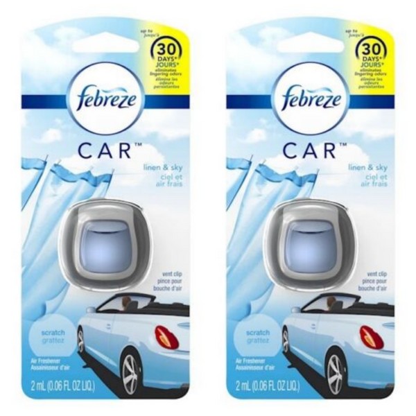 2 Pack - Febreze Car Air Freshener, Linen & Sky, 0.06 fl oz Each