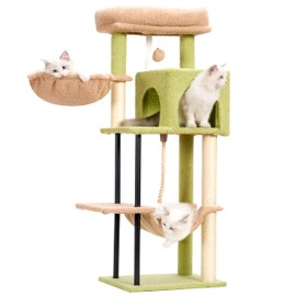 Gitelsnour Cat Tree, Cat Tower for Indoor Cats, 43.3 inch Cactus Cat Tree Tower with Sturdy Steel Tube, Cat Hammock, Cat Condo for Small Cats and Kittens, Cat Scratching Post, GCT004SGY