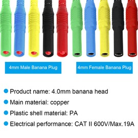 Xiatiaosann Banana Plug, Pack of 10, 4 mm Banana Plug, Jack, Insulated Safety Sheathing for Speakers, Amplifier, Test Probes Plug