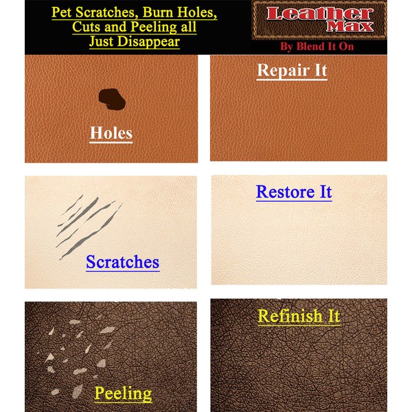 Furniture Leather Max Leather Refinish and Restorer Touch Up Kit / 1 Oz Restorer / 2 Oz Conditioner / 1 Sponge (Leather Repair) (Vinyl Repair) (Dark Brown)