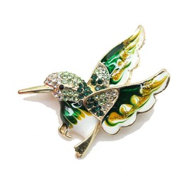 bobauna - Broche de colibrí esmaltado Verde con Diamantes de imitación, diseño de Animales Salvajes y Naturaleza, Regalo de colibrí para Mujeres y niñas