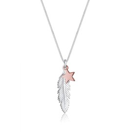 Elli Women's Necklace Feather Star Pendant Bi-Colour in 925 Sterling Silver, Sterling Silver, None