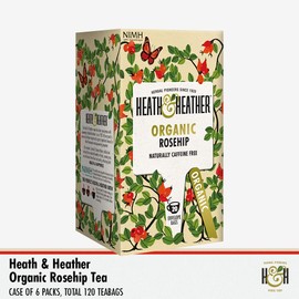 Heath & Heather Organic Rosehip Teabags | Individually Wrapped Caffeine-Free Herbal Tea Infusions | 6 Packs of 20, Total 120 Tea Bags