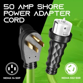 GEARit 50 Amp Shore Power - NEMA 14-50P to SS2-50R Adapter Cord - 4 Prong Male to Twist Locking Female Receptacle - STW 6AWG/3C+8AWG/1C - RV Extension Cable, Generator, Camper, Motorhome- 1.5 Feet