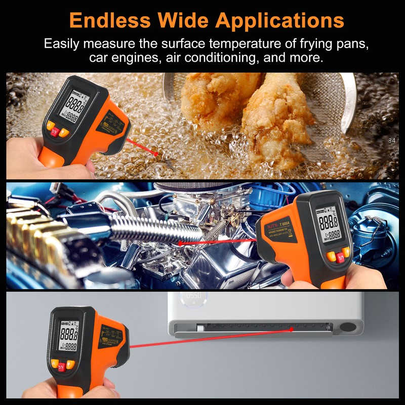 NJTY Infrared Thermometer Non-Contact Digital Temperature Gun -50°C~600°C (-58°F~1112°F) with