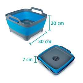 Vaschetta per lavello pieghevole e pieghevole, con scarico per campeggio, roulotte, camper, 10 litri, salvaspazio, colore: blu/grigio
