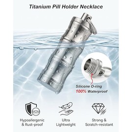 Haxtec Titanium Pill Holder Necklace, Small Pill Box Nitro Holder Waterproof Keychain Pill Container Mini Case with Chain