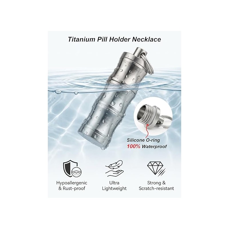 Haxtec Titanium Pill Holder Necklace, Small Pill Box Nitro Holder