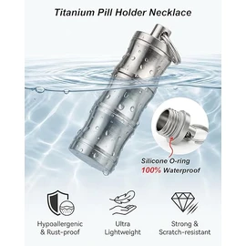 Haxtec Titanium Pill Holder Necklace, Small Pill Box Nitro Holder Waterproof Keychain Pill Container Mini Case with Chain