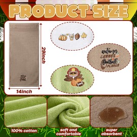 Fanfanwin 3 Pcs Fall Football Hand Towel 14 x 29 Inch Cotton Embroidered Football Turkey Pumpkin Maple Leaf Bathroom Hand Towels Decorative Towel for Bath Kitchen Sports Lovers Gift