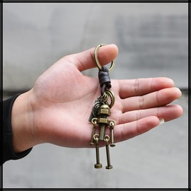 White Fang AZ293 Keyring, Keychain, Leather, Robot, Screw, Retro, Charm, Miscellaneous Goods, Men's, Women's,, brown (bronze)