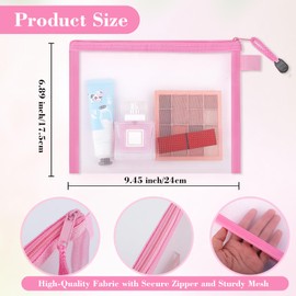 Erinnmy 12 Pieces Zipper Nylon Mesh Bags,Mesh Makeup Bag, Multipurpose Travel Bags,Nylon Zipper Pouch,Cosmetic Bag Pencil Case for Cosmetics School Office Supplies Travel(Pink, A5)