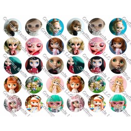 Crafting Mania LLC 30 Precut 1" Blythe Dolls Bottle cap Image Set 1