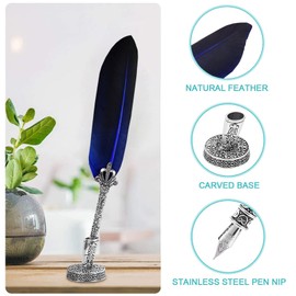 AOMAYLL Feather Pen, Antique Dip Quill Pen,Feather Pen Ink Set,With 5 Replacement Nibs, Ink, Pen Holder, 4Writing Papers and 2Envelopes