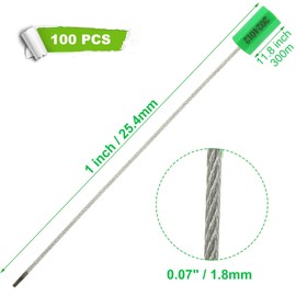 100 PCS Pull-Tite Security Cable Seals, Numbered Tamper Proof Tags, 12" Green Metal Self-Locking Steel Wire Seals for Truck Container Shipping, 300mm