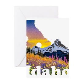 CafePress Idaho State Shape With Mountain And Wildflowers Greeting Cards Folded Greeting Card Matte