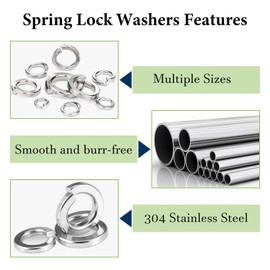 Vifmy Spring Lock Washers Assortment Kit(1000 Pack), M2 M2.5 M3 M4 M5 M6 M8 M10 M12 Metric Split Lock Washer Set,304 Stainless Steel Lock Washers for Screws Bolts