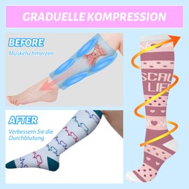 HIPOWER 5 Pairs of Compression Stockings for Men and Women, Colourful Support Stockings, Sports Compression Socks, Support Knee Stockings, Travel Stockings, Compression Sock for Flight Cycling Nurse,