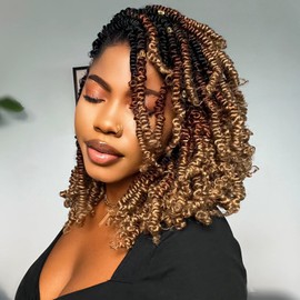 Toyotress Bob Spring Twist Hair - 10 Inch 7 Packs Ombre Brown Blonde Pre-twisted Crochet Hair Spring Twists Crochet Braids, Synthetic Braiding Hair Extensions (10 Inch, OT30/27-7P)