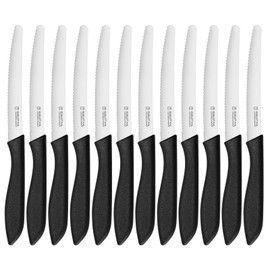 targzier Steak Knives Set of 12, Stainless Steel Steak Knife Set,Premium Serrated Steak Knives,Sharp Black Restaurant Knife,Tomato Knife For Hotel&Restaurant,Dishwasher Safe