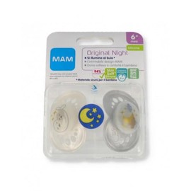 MAM Original Schnuller, leuchtend, 2er Set, Größe 6+ Monate, Sauger aus SkinSoft Silikon, bio-rund, mit Schnullerhülle, neutral