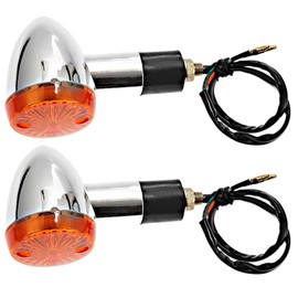 VIKKSAER 2Pcs Motorcycle Bullet Front Turn Signal Lights, Amber Chrome Turn Signal Indicator, Replacement for Honda Kawasaki Yamaha