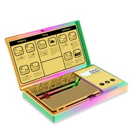 Shiny Digital Gram Scale 200g x 0.01, Chrome Rainbow Mini Scale for Food Ounces and Grams, Iridescent Plating Pocket Scale, Small Jewelry Scale, Travel Herb Scale, Backlit LCD, Auto-off, 6 Units, Tare