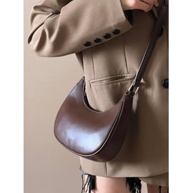 Women's 2025 Fall Summer Half-moon Shoulder Bag, Y2k Trendy Handheld Bag, All-match Commuter Hobo Bag for Daily & Work Use for Back To School, As Girlfriend Gifts, Unique Bags:_Coffee Brown_Please Refer To The Pictures for Dimensions