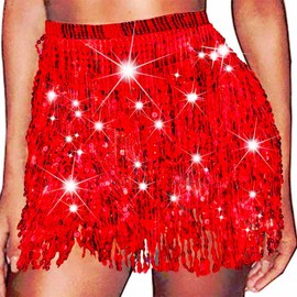 GEMILY - Falda de danza del vientre con borlas y lentejuelas para mujer, Rojo -, One Size