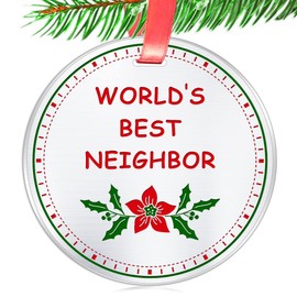 Elegant Chef World's Best Neighbor Christmas Ornament- Neighbor Appreciation Thank You Gift Idea- 3 inch Flat Stainless Steel