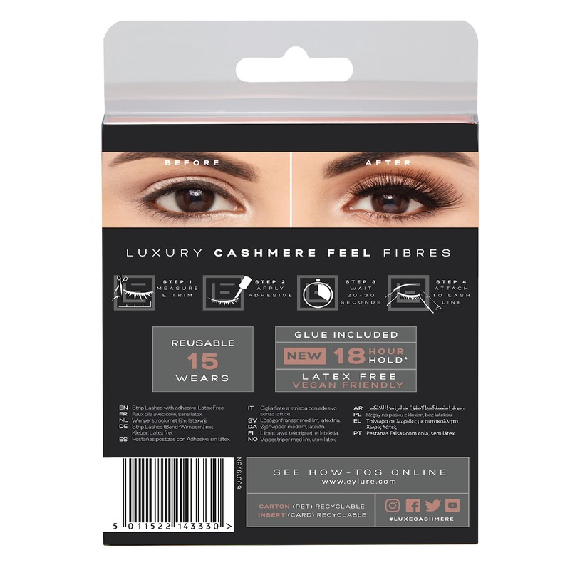 Eylure False Lashes, Luxe Cashmere No. 6 with Adhesive Included,