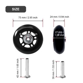 Joyangy 75 x 24mm Luggage Wheels Replacement, 2Pcs Rubber Suitcase Swivel Caster Wheels Repair Kit, Sturdy Smooth Rolling for Carry-on Roller Bag, Trolley, Travel Case