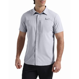 Pioneer Camp Men Fishing Shirts with Zipper Pocket UPF 50+ Lightweight Casual Short Sleeve Button Down Shirts for Men Hiking