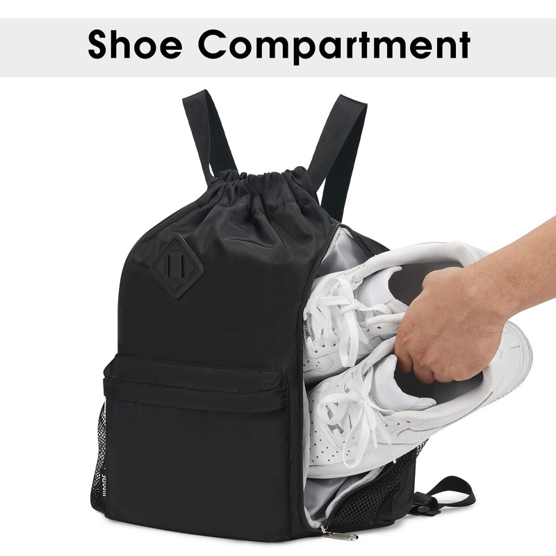 WANDF Drawstring Backpack Sports Gym Bag with Shoes Compartment, Water-Resistant