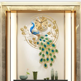 SanBouSi 36.6" Large Peacock Wall Clock Crystal Decor, 3D Creative Luxury Wall Clock Silent Non-Ticking Silent Battery Operated Living Room Mid Century Decorative Big Clock