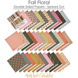 Paper & Sticker Kit - Fall Floral - 17 Double-Sided 12x12 Papers with 33 Designs & 1 8X12 Sticker Sheet - Scrapbooking Card Making Crafting - by Miss Kate Cuttables