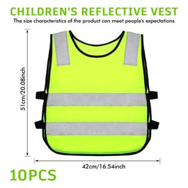 PORFOYO Pack of 10 Children's High Visibility Vests Car Safety Vests Reflective Safety Vest Bicycle Child from (3-12 Years), High Visibility Vests for Children for Outdoor Running, Cycling, Road