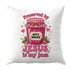 JMICPTUB Jesus Christian Pillow Covers 18x18, Christian Home Decor, Hot Pink Strawberry Jesus is My Jam Religious Decorative Throw Pillow Covers for Girls Bedroom Dorm Living Room Home