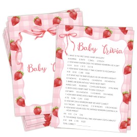 HandEasy Baby Trivia Game, Fun Baby Shower Games and Activities,Strawberry Themed Party Decorations Supplies, 5”x7“ -25 Pcs -C04