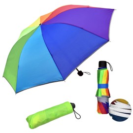 Willingood Umbrella for Children Girls Boys 8 Colours Rainbow Pocket Umbrella, Small Children's Umbrella with Reflective Strips on the Edge, 8 Spoke Umbrella Stand Made of Steel, 210T Pongee Fabric,