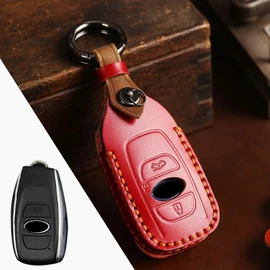 3 Buttons Key Fob Cover Fit for Subaru Ascent BRZ Crosstrek Forester Impreza Legacy Levorg Outback STI WRX XV Accessories Leather Key Cover Case Keyless Entry Remote Key Case (Red)